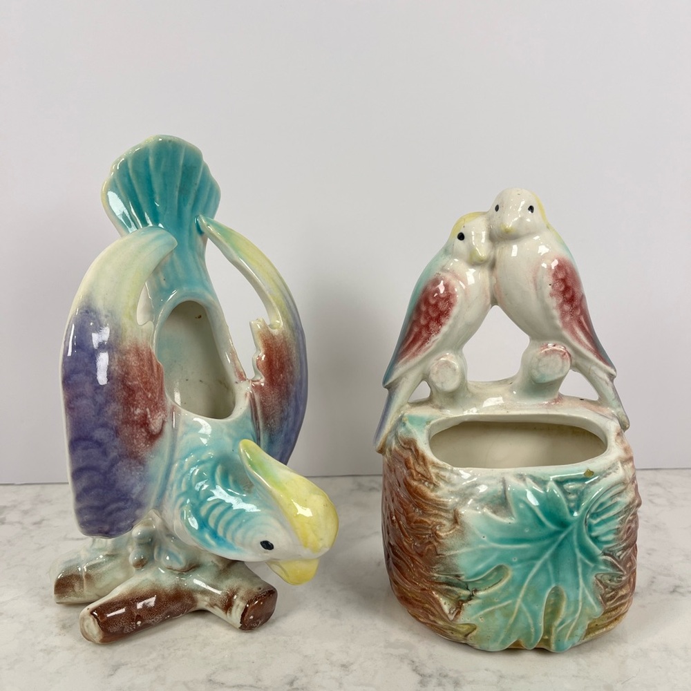 Vintage Colorful Ceramic Bird wall pockets
